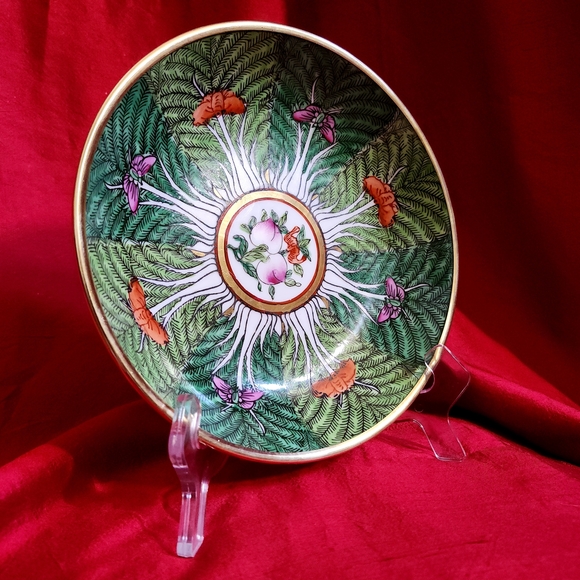 Neiman Marcus Horchow Chinese Export Famille Rose Verte Bok Choy Brass Plate VTG - Picture 6 of 15